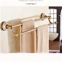 Wall Mounted Antique BrassTowel Rack Holder Ceramic Hangers Dual Towel Bar NEW