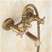 Wall Mounted Antique Brass Bath Faucets 360 Swivel Faucets Bathroom basin Mixer Tap crane With Hand Shower Head Shower Faucet