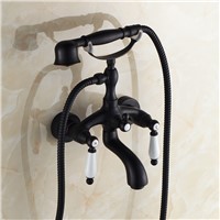 Brass Black Bronze Shower Faucet Double Handles Phone Style with Ceramic Hot and Cold Water Mixer Black Oil Bronze Wall Mounted