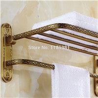 Wall Mounted Antique copper finish Brass Double Tiers Towel Bar Art Carved Style Bathroom Towel Hanger bathroom accessories I643