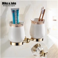 Golden Batroom crystal double cup holder bathroom double cup rack holder hardware bath sets bathroom accessories