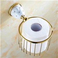 63GD Series Golden Polish Paper Holders With Diamond Wall Mounted Bathroom Accessories Paper Shelf  Bathroom Round Basket