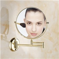 8 Inch Golden Polished Brass Bathroom Cosmetic Mirror Makeup Mirror Double Slide Magnifying Bath Mirrors Wall Mounted