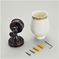 Antique Black Carved Toothbrush Holder With Ceramic Cups Brushed Bronze Copper Cup Holder Mounting Bathroom Accessories j33