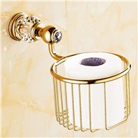Luxury Gold Bathroom Paper Holder Net Antique Cosmetic Storage Box Diamond&amp;amp;amp;Crystal Decorate Antique Brass Bathroom Set rh1