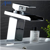 Water Powered LED Faucet Bathroom Basin Faucet Nickel Brushed Brass Mixer Tap Waterfall Faucets Hot Cold Crane Basin Tap