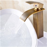 Hot And Cold Water Deck Mounted Antique Brass Waterfall Bathroom Faucet Mixer