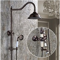 Luxury Jade Deco Oil Rubbed Bronze Bath Rainfall Shower Faucet Set Tub Tap with Hand Spray wall Mounted Bath &amp; Shower Faucet