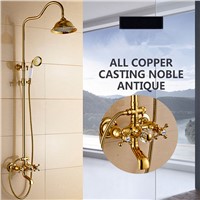 Antique Gold Brass Faucet Bathroom Shower Suit European Rain Head Retro wall mounted shower set with complete accessories