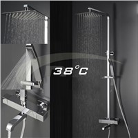 Wall Mounted Thermostatic Massage Jets Shower Faucet with Bath Tub Handshower, Ultra-thin 10&amp;amp;quot; Square Rain Waterfall Shower Set