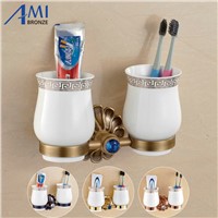 12-Petals Series Antique/Gold/Black/Rose Brass Cup &amp;amp;amp; Tumbler Toothbrush Holder 2 Cups holder  Bathroom Accessories