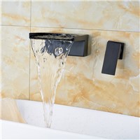 Luxury Wall Mounted Brass Single Handle Bathroom Sink Faucet Double Hole Basin Faucet Taps Waterfall Spout