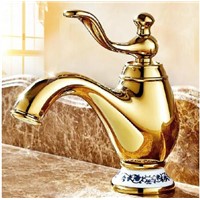 Luxury basin mixer Gold Copper bathroom faucet hot and cold  water tap water vintage gilded golden faucet basin taps