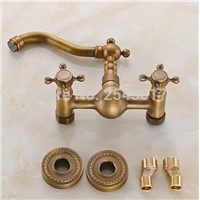 Antique Copper Double Handle Swivel Spout Kitchen Mixer Faucets Solid Brass Basin Mixer Faucet Crane ZR186