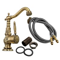 Antique Basin Faucet Deck Mounted Single Handle Bathroom Sink Mixer Faucet Antique Brass Hot And Cold Water AC