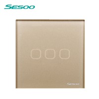 EU/UK Standard SESOO Touch Switch,3 Gang 1 Way Crystal Glass Panel Touch screen switch,Single FireWire AC110V~220V wall switch