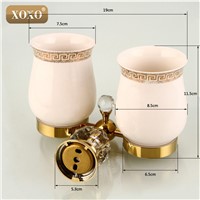XOXO Crystal+ Brass+Glass Bathroom Accessories  Gold double cup Tumbler Holders,Toothbrush  Cup Holders 12084DGS