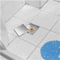 Bathroom Soild brass 4x4 inches Square Shower Floor Drain,Chrome Ceramic tile insert Invisible Style