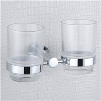 Double Tumbler Holders Wall Mounted Luxury Fashion Polish Chrome Toothbrush and Toothpaste Holders with Glass Cups for Bathroom