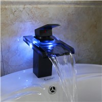 LED Color Waterfall Bathroom Faucet Vanity Sink Mixer Tap Oil Rubbed Bronze Tap