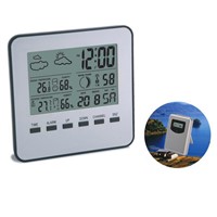 Wireless LCD Digital Home Thermometer Hygrometer Silver Weather Station Temperature Humidity Meter Weather Forecast Alarm Clock
