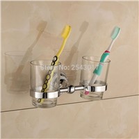 Bathroom Toothbrush Holder Chrome Polished Cup&amp;amp;amp;Tumbler Holder Double Glass Cup Bathroom Accessories Wall Mounted ZR2666