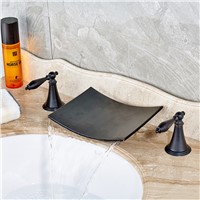 Luxury Wide Waterfall Spout Bathroom Sink Basin Mixer Faucet Two Handles Widespread Black Lavatory Sink Faucet