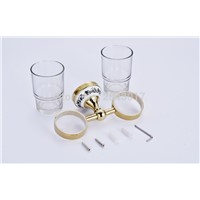 Bathroom Toothbrush Holder Golden Finish Cup&amp;amp;amp;Tumbler Holder Double Glass Cup Bathroom Accessories Wall Mounted ZR2667
