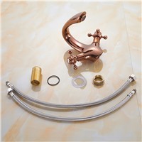 High Quality New Arrivel Deck Mounted Rose gold Double Handle Bathroom Sink Mixer Faucet/Antique Brass Hot and Cold Water TP1110