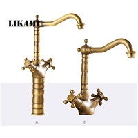 Antique bronze brass faucets bend vintage fashion bathroom kitchen sink faucet double handle one hole mixer tap