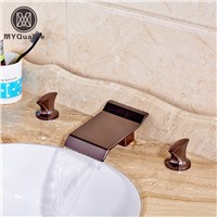 Good Quality Dual Handles Waterfall Basin Faucet Deck Mount Widespread Bath Mixer Taps Oil Rubbed Bronze