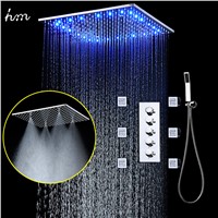 Bathroom LED Shower System 20&amp;amp;#39;&amp;amp;#39; Rain Shower Set Luxury Square Shower Head Mist Massage Panel Bath Kit Thermostatic 4 Way Mixer