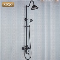 XOXO Rubbed Bronze Rain Shower Faucet Set with Handheld Shower+Shower Head Black Bathroom Wall Mounted Bath Tub Mixer Tap 51020H