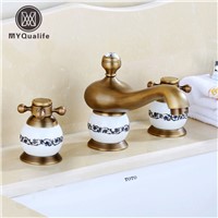 Contemporary Rose Gold 3 Hole Bathtub Faucet Deck Mounted Widespread Hot and Cold Water Taps