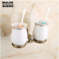 Antique Brass Double Tooth Brush Holder Bathroom Cup Holder Toothbrush Holder Brass antique double cup holder toothbrush