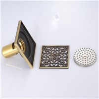 Antique Brass Carved Flower Art Floor Drain Grate Square Drain Bathroom Products Accessories Drains 4 Inch Ds