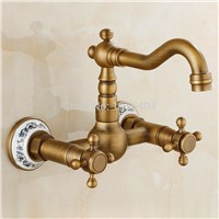 Antique Copper Double Handle Wall Mounted 360 Swivel Faucets Kitchen Mixer Faucets Solid Brass Basin Mixer AF1089