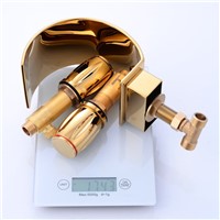 becola waterfall basin faucet gold plated brass dual handle bathroom sink tap hot and cold water bathtub Faucet S-208G