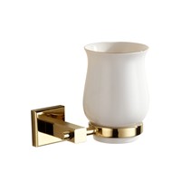 European Solid Brass Toothbrush Holder Polished Copper Golden Cup Holder With Ceramic Cup Wall Mount Bathroom Accessories G67