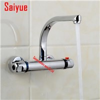New Thermostatic control mixer Wall Mounted dual Handle auto Thermostatic kitchen faucet,360 degree rotating spout Chrome Finish