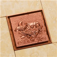 Retro Rose gold solid brass 100 x 100mm square anti-odor floor drain bathroom shower drain
