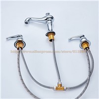 3 PCS Brass Bathroom Faucet Three Hole Basin Sink faucet Mixer Taps Cold Hot Water tap With Drain Soap Dispenser Chrome Gold
