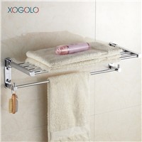Xogolo Solid Copper Polished Chrome Modern Fashion Wall Mounted Movable Bath Towel Holder Bathroom Towel Rack Accessories