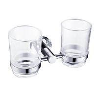 TZ17 Modern Clear Glass Double Cups Tumbler Holder Toothbrush Holder Chromed Stainless Steel Wall Mounted Bathroom Accessories