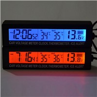 Digital Car Voltage Meter 3 in1 12/24H Digital LCD Clock In/Out Display Screen + 12/24V Car Cigarette Socket + Thermometer