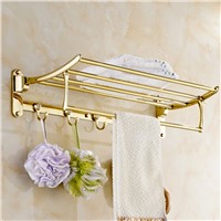 High-end Luxury with 5 hooks European Folding Bath Towel Shelf movable Towel Rack Bathroom Accessories Titanium Gold Plating
