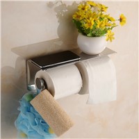 Stainless Steel Double Toilet Paper Box Wall Mounted Toilet Paper Napkin Holder With Multifunction Phone Holder Polish Bath Sets