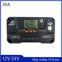 Smart 12V/24V Auto-Switch Solar Charge Controller/LCD Display Show Solar PV Panel Regulator/PMW Mode Plastic Sheel Controller