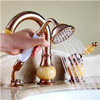 New arrival brass rose gold and jade 3 pcs Deck-Mounted bathroom bathtub faucet set with shower head Tub Filler Faucet Mixer Tap