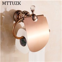 MTTUZK Luxury crystal brass gold paper box roll holder toilet gold paper holder with cover tissue box Bathroom Accessories